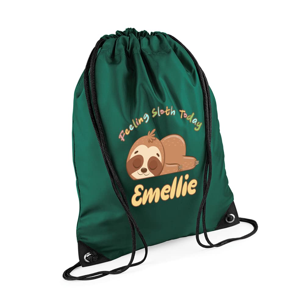 Getagift Sloth Design Bag, Personalised Bag, Custom With your Name, Animal Lover, Birthday, Christmas, Gift For Men-Women Drawstring Bag, PE Gym Kit Swimming, Sport Rucksack. (Bottle Green)