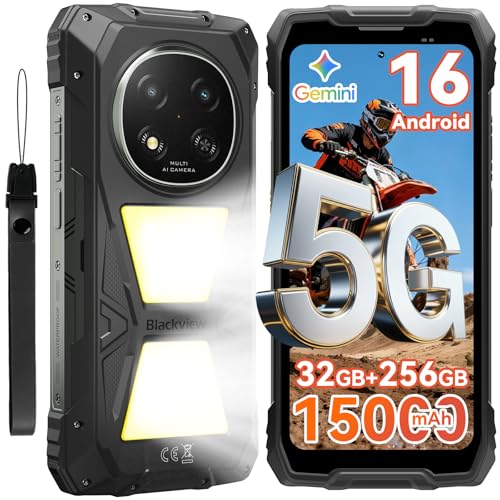 Blackview Rock 2 Pro 5G Rugged Phone Android 16 15000mAh/33W Dual 400LM Camping Light 32GB+256GB/2TB Rugged Smartphone Unlocked Gemini AI 16MP+13MP 6.67 2.4K 120Hz Glove Mode/NFC