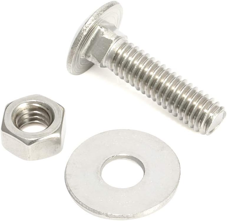 1/4-20 x 1-1/2" Carriage Bolts and Nuts Flat Washers Kit Round Head Square Neck Screws, Stainless Steel 18-8 (304), 10 Sets
