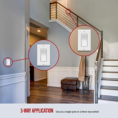 ENERLITES 3-Way Decorator Paddle Rocker Light Switch, Gloss Finish, Single Pole or Three Way, Grounding Screw, Residential Grade, 15A 120V/277V, 93150-WWP-10PCS, White (10 Pack)