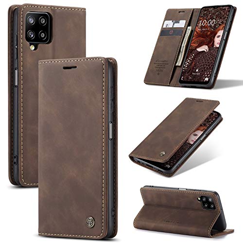 UEEBAI Wallet Case for Samsung Galaxy A12 5G, Premium PU Leather Case Vintage Matte Wallet Flip Cover [Card Slots] [Magnetic Closure] Stand Function Shockproof Full Protection - Coffee