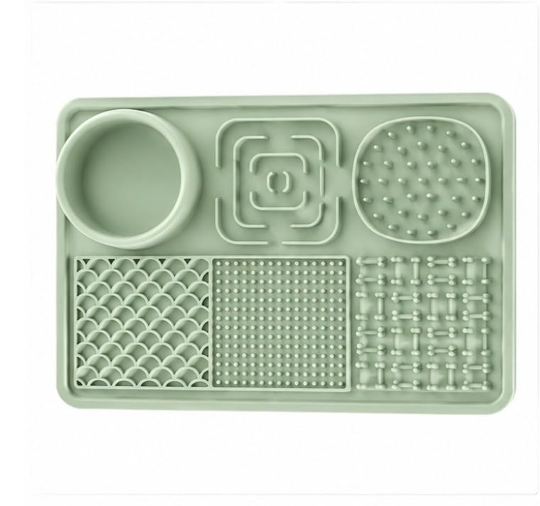 Silicone Slow Feeder Dog Bowl, Non-Slip Mat for Dogs and Cats, Anti-Gulping Food Tray with Suction Cups, Easy-Clean, Green