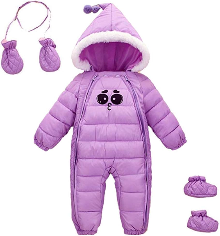 Baby Winter One Piece Snowsuit with Hood Gloves Zipped Toddler Padded Sleepsuit