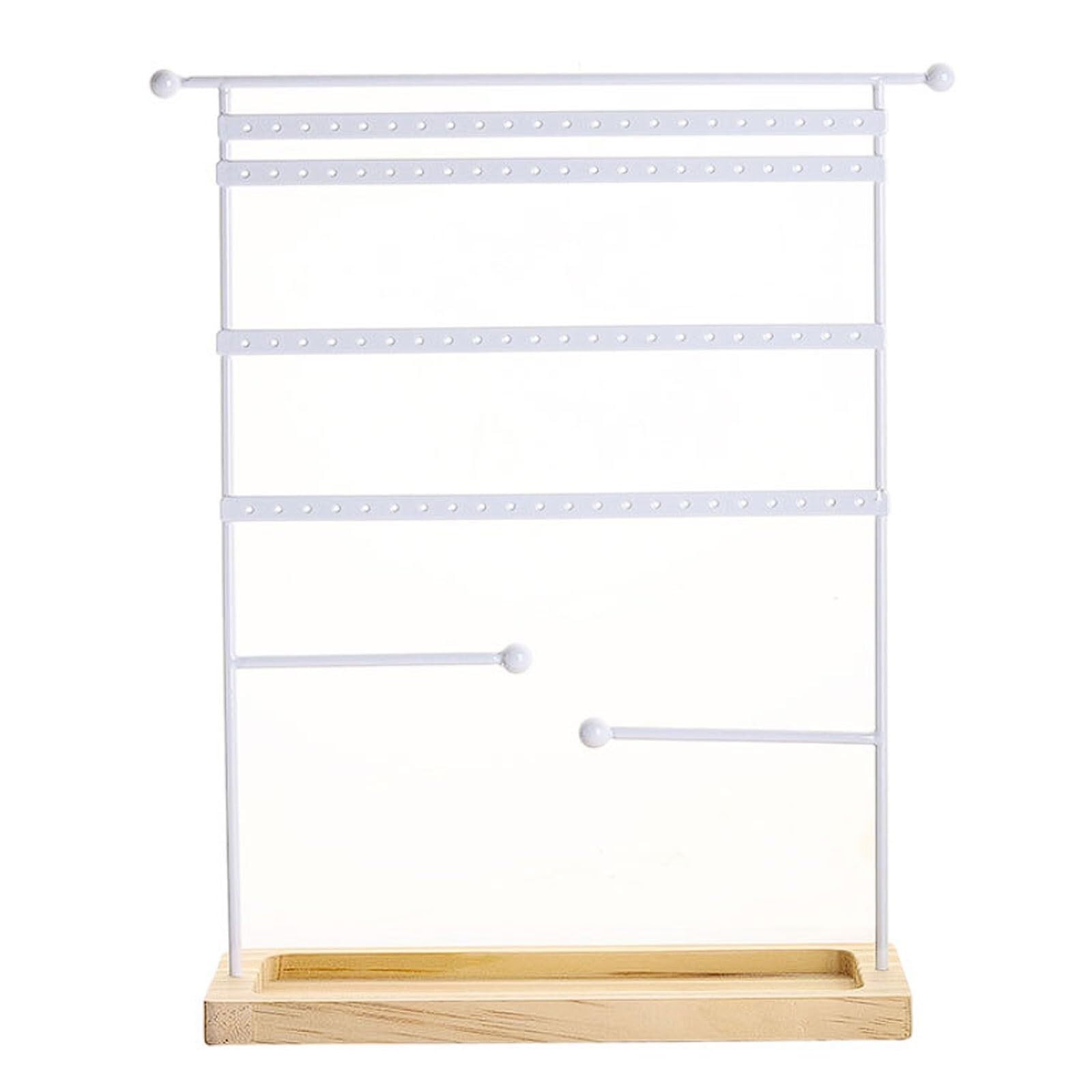 WxuuLTGJR Jewelry Display Stand Iron Jewelry Easel Stand Bangle Tower Rack Strings Organizer Tree Bracelet Showcase Holder Wooden Base(Wei�)