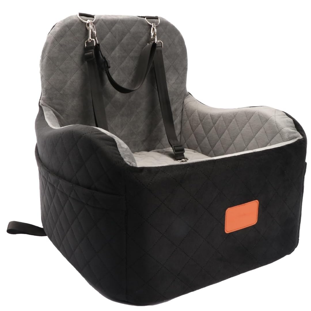 UDRFKDS Dog Booster Car Seat for Skoda Karoq NU 2017-Present, Elevated Pet Travel Bed with Washable Cover, Secure Console Setup, D-Black/Grey