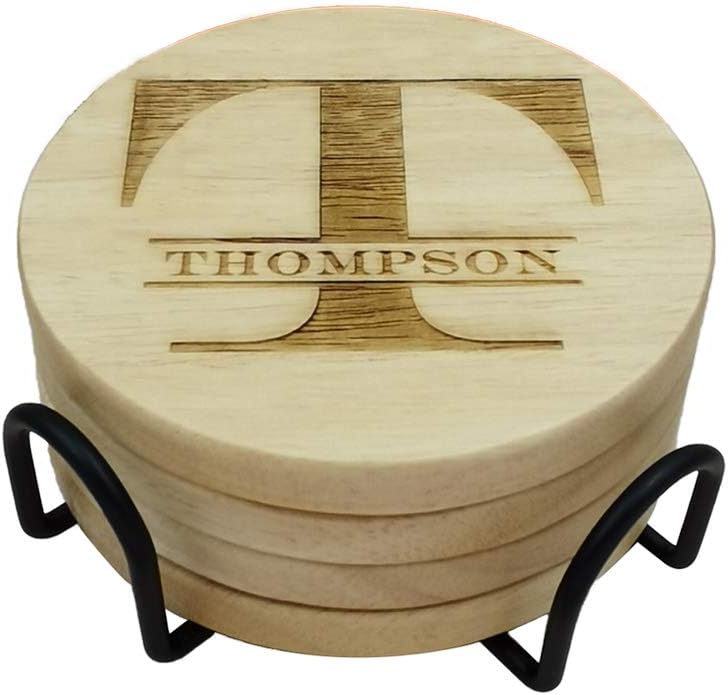 Personalized Monogram Coasters, Custom Engraved - Wooden Drink Coasters, Set of 4 - Great Gifts