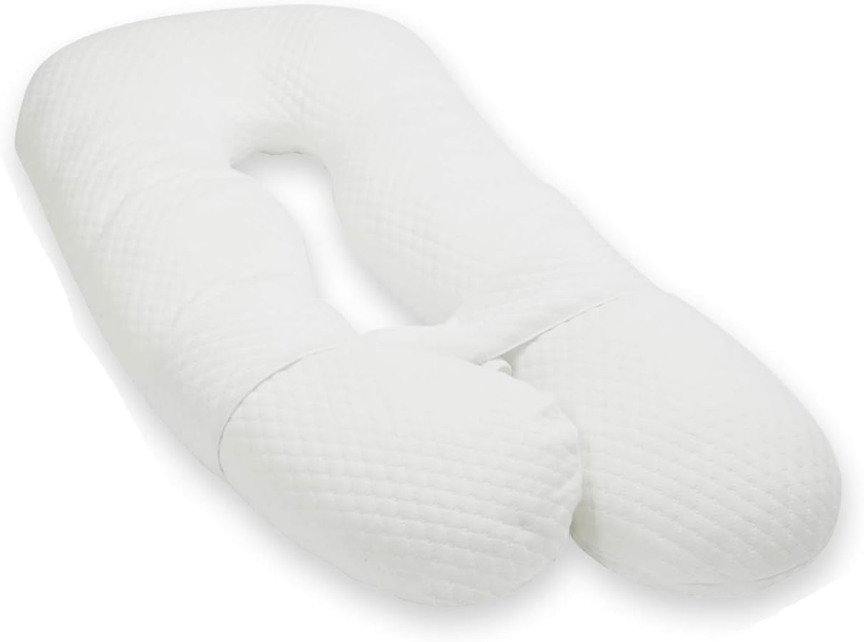 bable 59" U Shaped Pregnancy Pillow- Full Body Pillow for Pregnant Women, Maternity Pillow with Removable Washable Bamboo Fiber Pillow Cover and Adjustable Velcro Belt, White, Best Pregnancy Gifts
