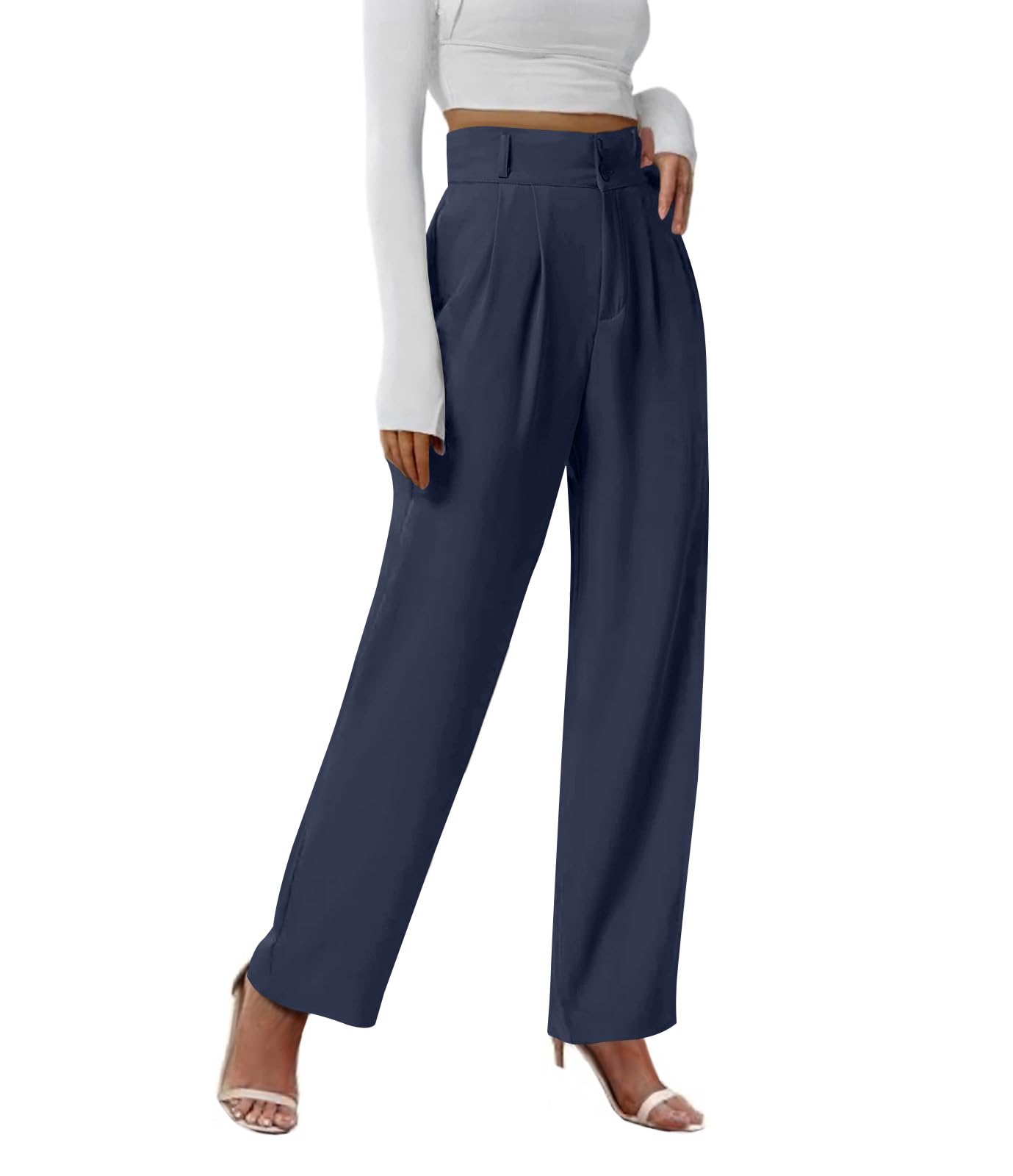 Friptspyg Hosen für Damen mit Hoher Taille Freizeithose Damen Elastische Anzughose mit Taschen