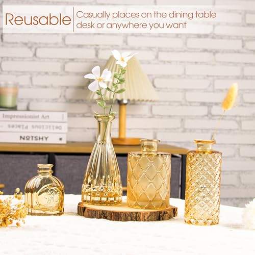 Tbwind - Set Di 12 Vasi In Vetro Ambrato, Piccoli Vasi Per Centrotavola, Mini Vasi Vintage Per Decorazioni Per Matrimoni, Vaso In Vetro Trasparente Sfuso Per Fiori Singoli, Decorazioni Floreali Da - 4