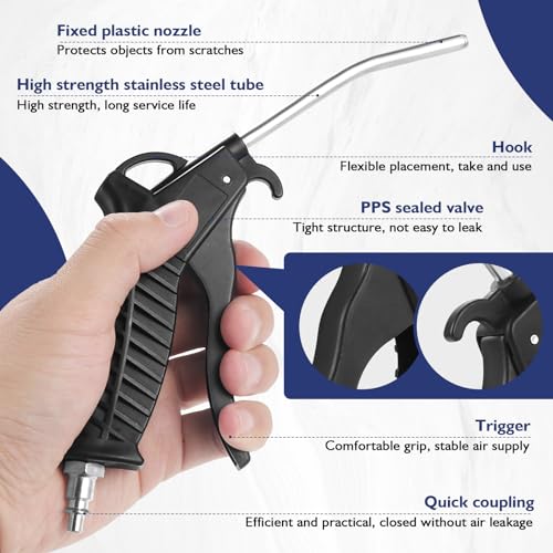 Habwea Ausblaspistole LKW Druckluftpistole 5M Druckluftschlauch Luftpistole mit T Stück Schnellkupplung(2 * 6mm) für LKW Auto PKW Boot
