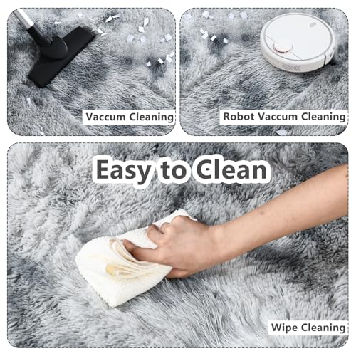 8x10 ft Rug for Living Room Fluffy Grey White Shag Rug Non-Slip Area Rugs Carpet for Bedroom Nursery Kids PlayRoom Dorm Office Indoor Modern Plush Carpets