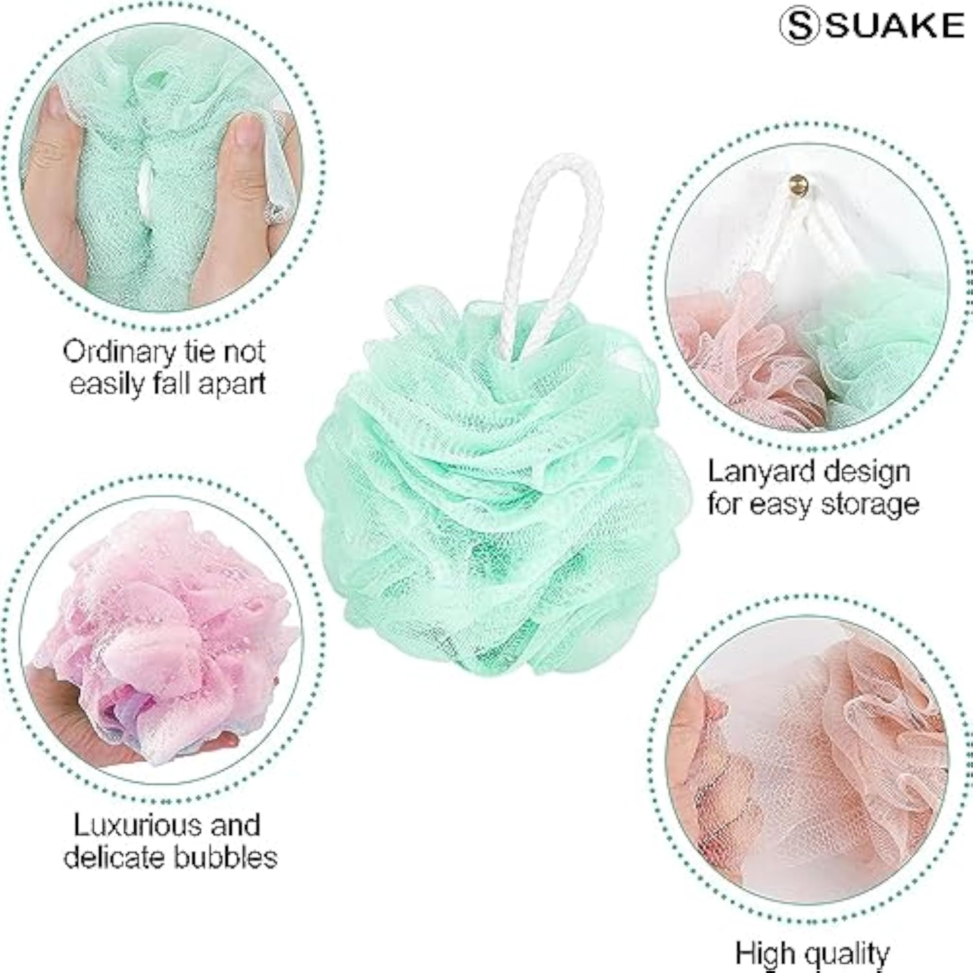 Loofah for Bathing, Soft Shower Loofah with Hanging Handle
