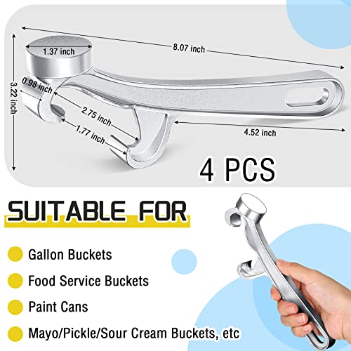 Zubebe 4 Pcs 5 Gallon Bucket Opener Tool Aluminum Pail Opener Silver Paint Can Opener Metal Buckets Lid Wrench Lid Remover Tool For Home Industrial Kitchen, 8.27 Inch #TOP1