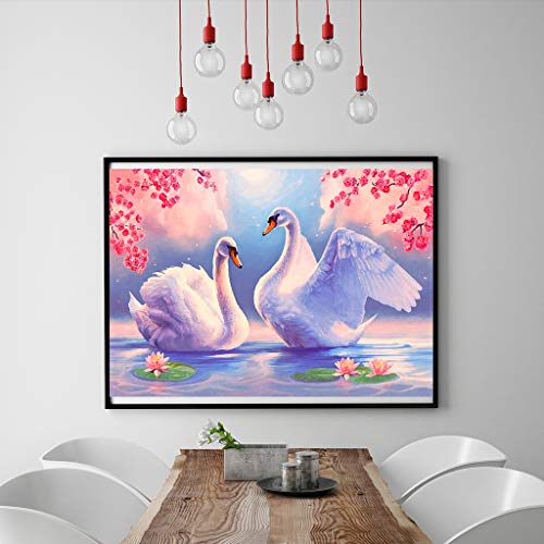 Diy 5D Round Diamond Painting By Number Kit, Full Drill Diamond Painting Kits Swans Rhinestone Embroidery Cross Stitch Kits Supply Arts Craft Canvas Wall Decor Stickers Home Decor 16X12 Inches #TOP3