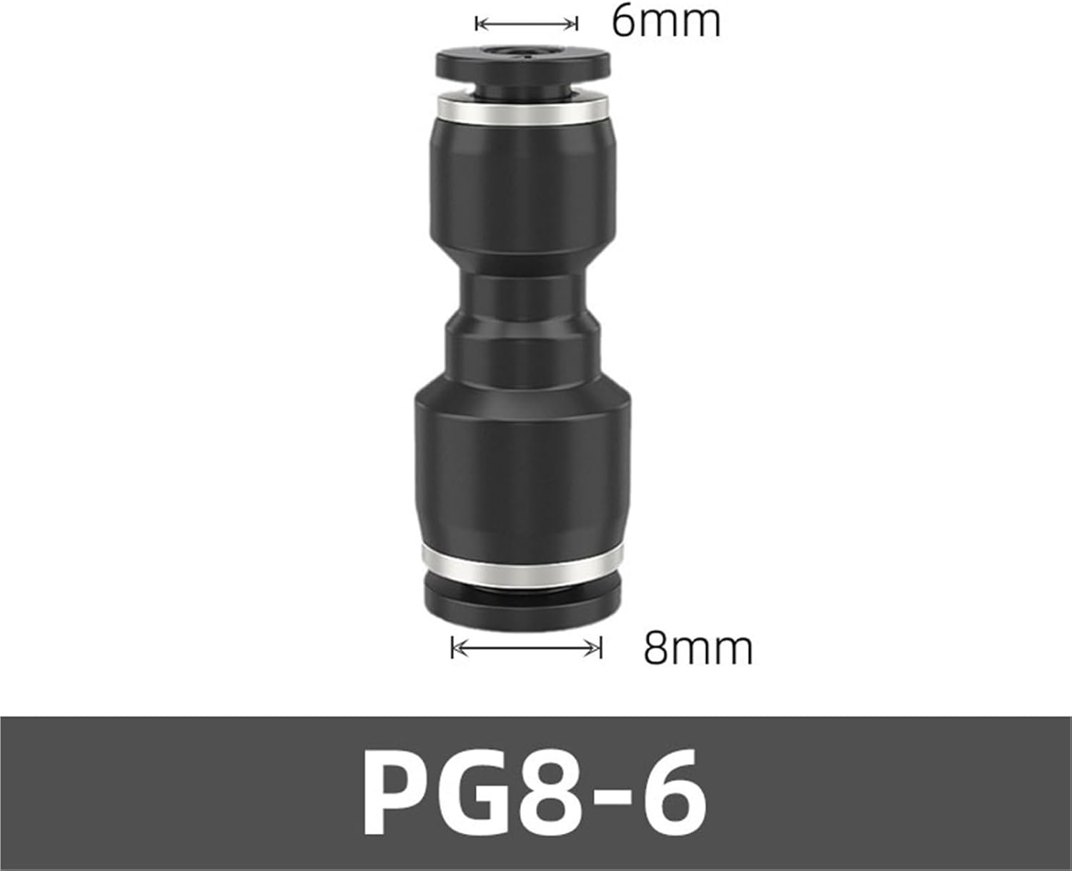 1/10/20 PCS PG Pneumatic Reducer Straight Fitting 6-4/8-6mm Push-in Air Hose Connector(PG8-6,1 PC)