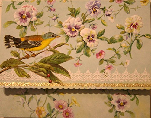 Carol Wilson Fine Arts Inc Pansies and Warbler Blank 10 Card Set Portfolio