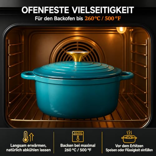 Nilpferd Gusseisen Topf Bräter mit Deckel, Blaugrün, 28cm/6,5L – Ansicht 6
