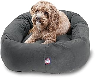 Majestic Pet 32" Gray Velvet Bagel Dog Bed