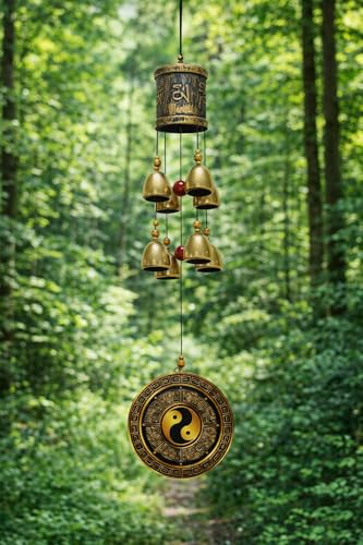 Image of Paradigm Pictures fengshui windchimes, Living Room Window Decoration Items (Bronze 8 Bells & Pipes) (Bell & Pipes Wind Chime for Home)