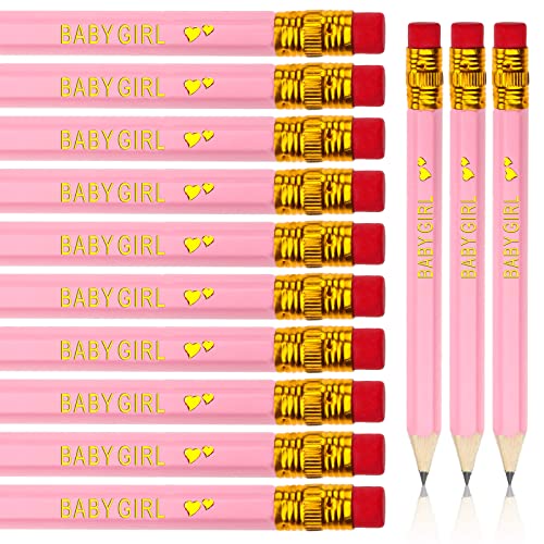 72 Pieces Half Pencils Baby Shower Pencils Golf Pencils with Eraser Sharpened Pencils Easy to Hold Presharpened Mini Pencils for Wedding Games Golf Classroom School Party(Pink,Girl Style)