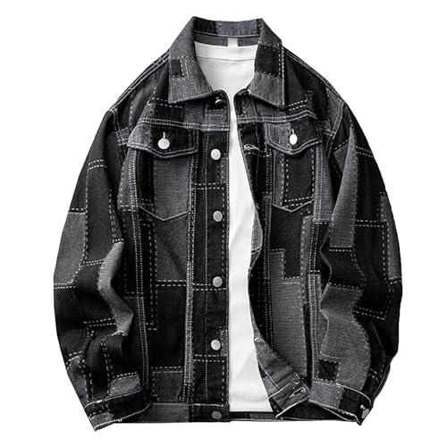 Veste en jean pour homme coupe lâche à carreaux ZDJSWJ style décontracté