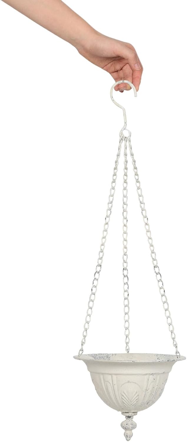 BESPORTBLE Rustic Metal Wall Hanging Planter Pots for Indoor Outdoor Use, Vintage White Iron Flowerpot Holder with Hanger for Balcony and Living Room Decor
