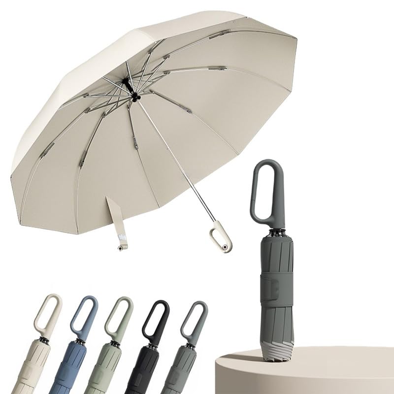 Ring Buckle Umbrella with Reflective Safety Strip, Sturdy Windproof, Portable Folding Umbrella for Rain & Sun