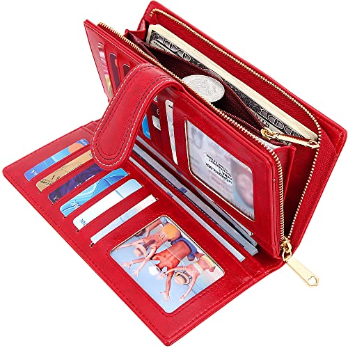 Youbdm Leather Wallets For Women Large Capacity Credit Card Holder Ladies Travel Clutch Purse Bifold Oil Wax Wallet With Zipper Pocket #TOP1