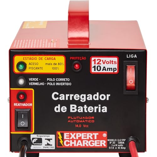 Carregador de Bateria 12 volts 10A - Automático Inteligente com Flutuador C/REATIVADOR - PR10
