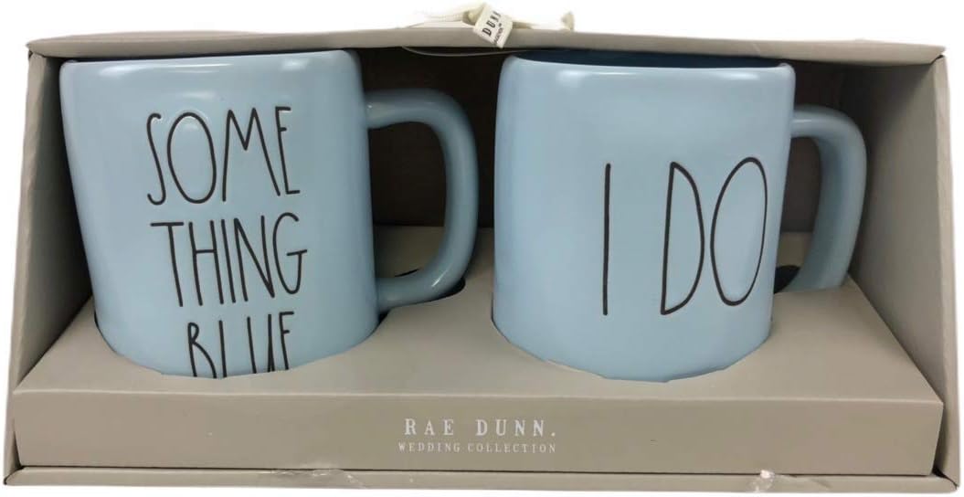 Rae Dunn Wedding Collection SOME THING BLUE I DO Blue Allover LL Coffee Mug Gift Set