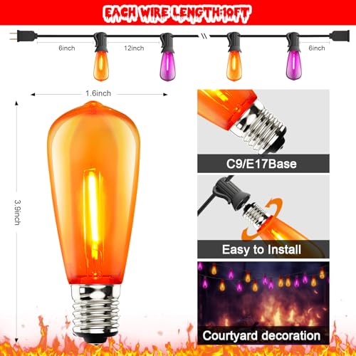 Image of GOOTHY LED Outdoor Halloween Orange and Purple String Lights 10Ft Halloween Decorations Lights with 11 Shatterproof Bulbs, Hanging Patio Lights Outdoor Waterproof for Party Backyard Garden Decor