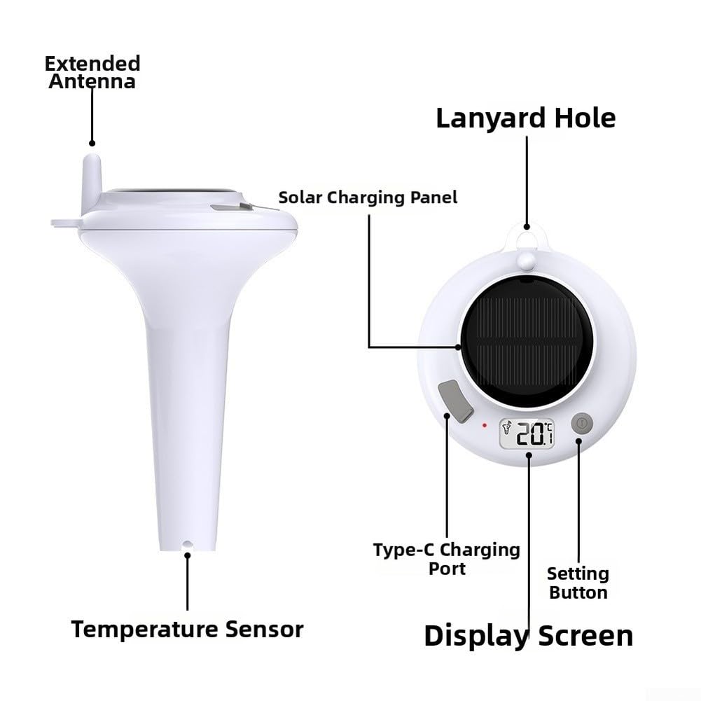 Termometro da piscina wireless a energia solare IPX8 impermeabile