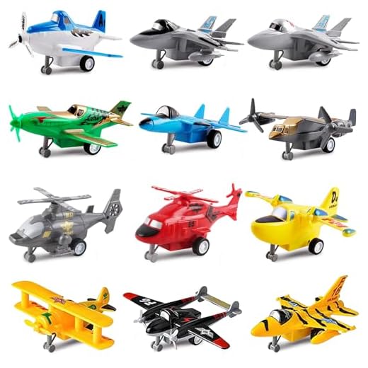 deAO Conjunto Aéreo de Juguete a Fricción 12 Figuras Coleccionables a Pequeña Escala Surtido de Aviones y Helicópteros Incluidos