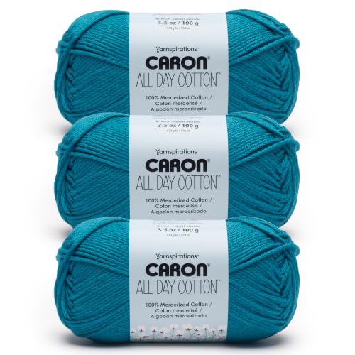 Image of Caron All Day Cotton Yarn for Crocheting, Lagoon, 3-Pack