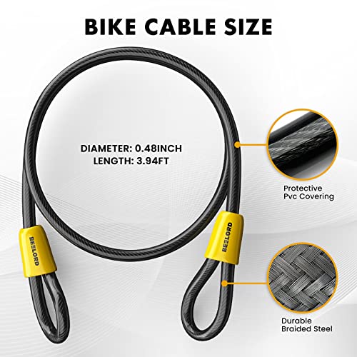 Beelord Bike U-Lock, Heavy Duty Anti-Theft Bicycle U Lock,Bike U Lock With Cable 17/18Mm Shackle With Keys, Security Lock For Bicycles, E-Bikes, Scooters #TOP2