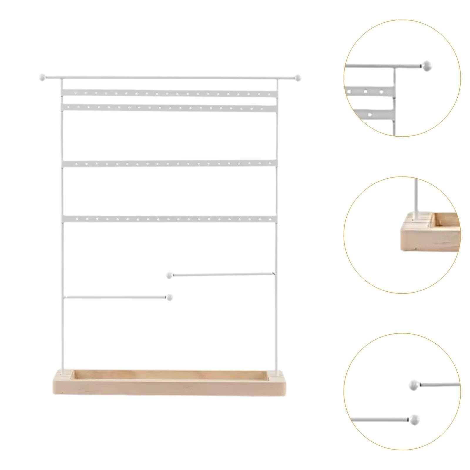 Stojak na Biżuterię Organizer na Biżuterię Stojak na biżuterię Stojak do przechowywania biżuterii Drewniana taca Stojak na kolczyki na blacie Stojak na Naszyjnik(White)