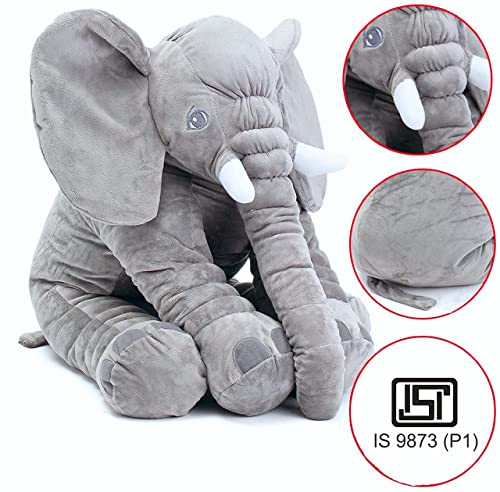 Image of Little Innocents Big Size Fibre Filled Stuffed Animal Elephant Baby Pillow with Ball Soft Toy for Baby of Plush Hugging Pillow Soft Toy for Kids boy Girl Birthday Gift (Grey 60cm) - 1Year Above