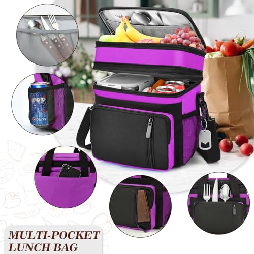 Lunch Box & Lunch Bag for Women, Large Insulated Adult Lunch Box, Leakproof Cooler Lunchbox with Bottle Opener for Work Picnic Beach, 16L, Purple - Image 6