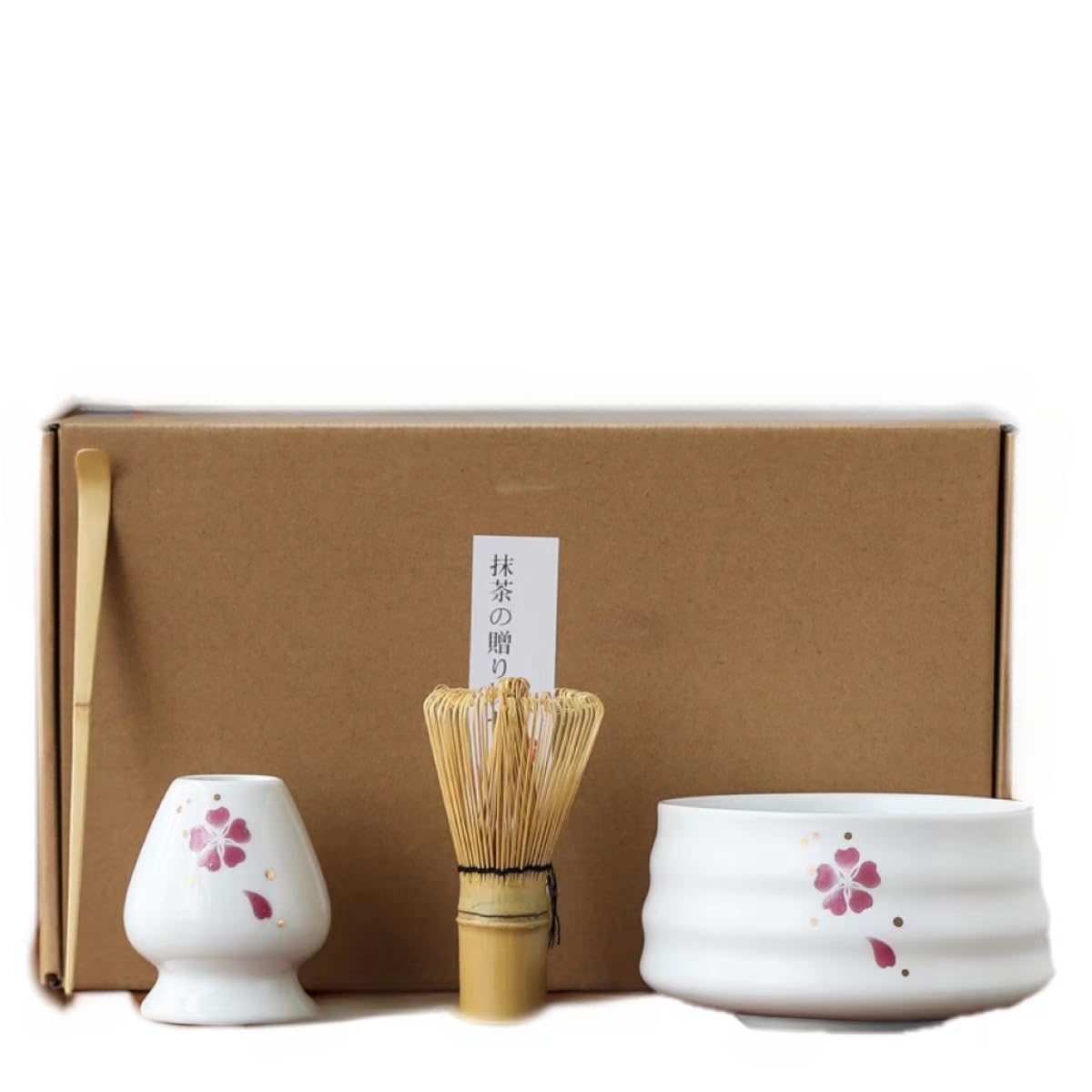 4 Pcs Japanese Matcha Set 1cherry Blossm Matcha Whisk Set Matcha Bowl Matcha Whisk (chasen) Scoop (chashaku) Matcha Whisk Holder Tea Making Kit (Pink)