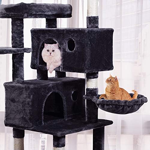 JISSBON 124cm Cat Tree Tower, Multi Level Cat Scratching Post with Condos, Hammock & Plush Perches for Kittens, Large Cats, Grey