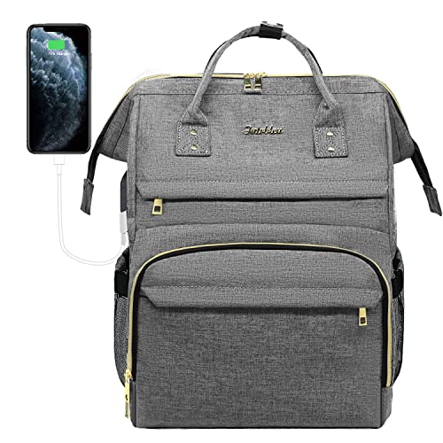 Intrbleu Laptop Backpack for Women 15.6 Inch, Work Backpack Teacher Backpack Nurse Bags Womens Fashion Backpack Purse Waterproof Travel Backpack, Anti-theft, Luggage Strap, USB Charging Port(Grey)