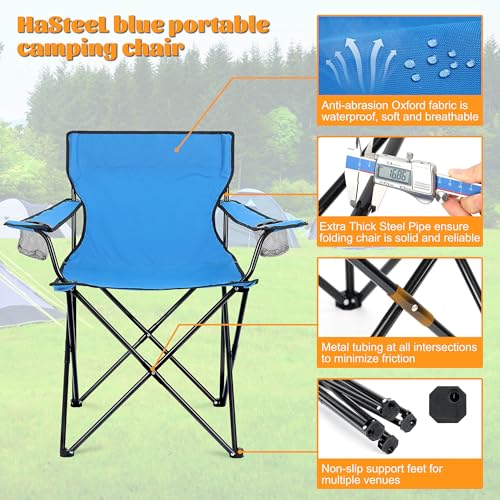 Image of HaSteeL Camping Chairs 4 Pack, Oversized Folding Chair with Cup Holders for Adults, Portable Chair & Carry Bag for Outdoor Backyard, Beach, Lawn, Patio, Picnic, Fishing, Oxford Fabric & Heavy Duty