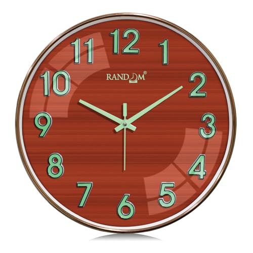 Image of RANDOM Modern 12.75INCH Wall Clock with 3D Radium Numbers, Silent Non-Ticking, Premium Copper Frame, Ultra Clear Glass for Living Room, Home Office