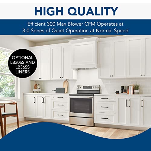 Broan-Nutone Pm300Ss Custom Power Pack Range Hood Insert With 2-Speed Exhaust Fan And Light, 300 Max Blower Cfm, Stainless Steel, 21-Inch Built #TOP4