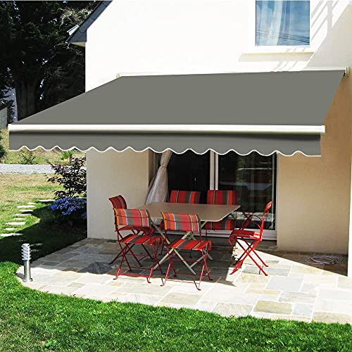 DRIPEX Manual Retractable Patio Awning Sun Shade Awning Cover Outdoor Patio Canopy Sunsetter Deck Awnings with Crank Handle, Balcony UV Protection and Water-Resistant Fabric, Grey (10 X 8 FT)