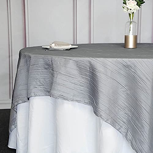 BalsaCircle 90x90-Inch Silver Metallic Crinkled Taffeta Square Table Overlay Wedding Party Events Reception Decorations Supplies