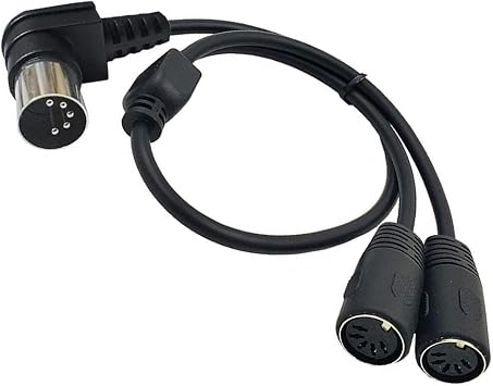 MOUDOAUER DIN 5-Pin Splitter Y Adapter MIDI Cable, 90 Degree Right Angle Plug Male to Dual 2 Female Extension Audio