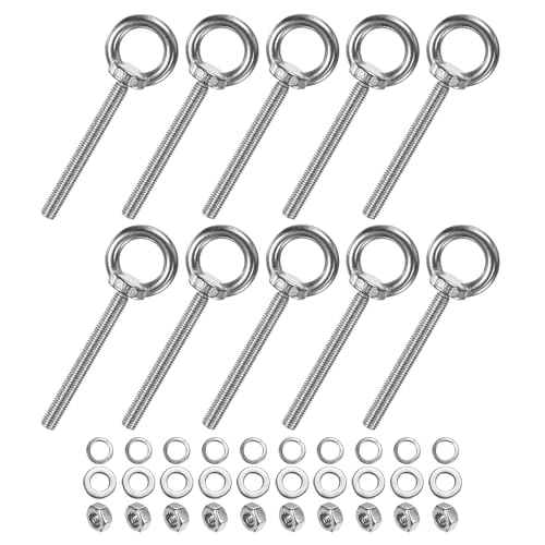 M METERXITY 10-Sets Stainless Eyebolt M8x80mm Shoulder Lifting Eye Bolt with Nuts Washers Male Screw Thread Ring Shoulder Eye Bolts Length 3.15 Inch for Suspending/Fastening