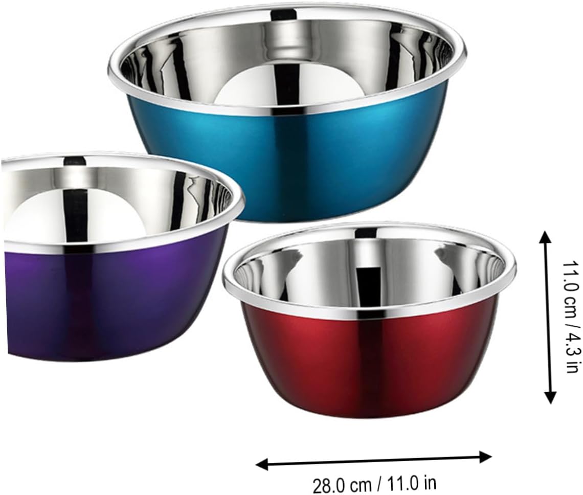 Housoutil 3pcs Stainless Steel Mixing Bowls Set with Colored Nesting Design, Thickened Kitchen Prep Bowls for Food Storage and Vegetable Washing