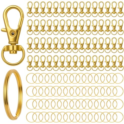120 Pièces Kit de Fabrication de Porte-clés : 60 Fermoirs Mousquetons Pivotants à 360° et 60 Anneau Porte Clefs, Anneaux Mousqueton Crochets pour Création de Bijoux et Autres Créations (Or)